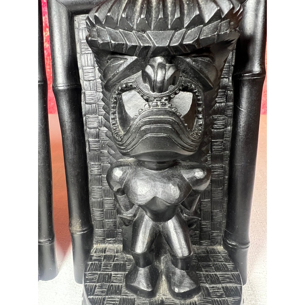 Vintage 1968 Coco Joes Hawaii Lava Tiki Bookends Set Black MCM Decor 292